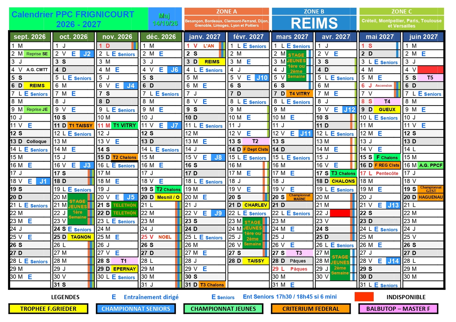 Calendrier Général du PPC FRIGNICOURT